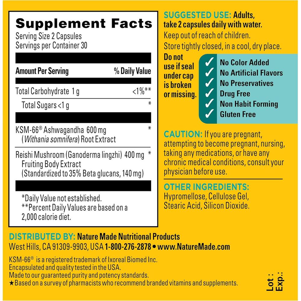 NATURE MADE ASHWAGANDHA KSM-66 + REISHI | 60 UND - 8