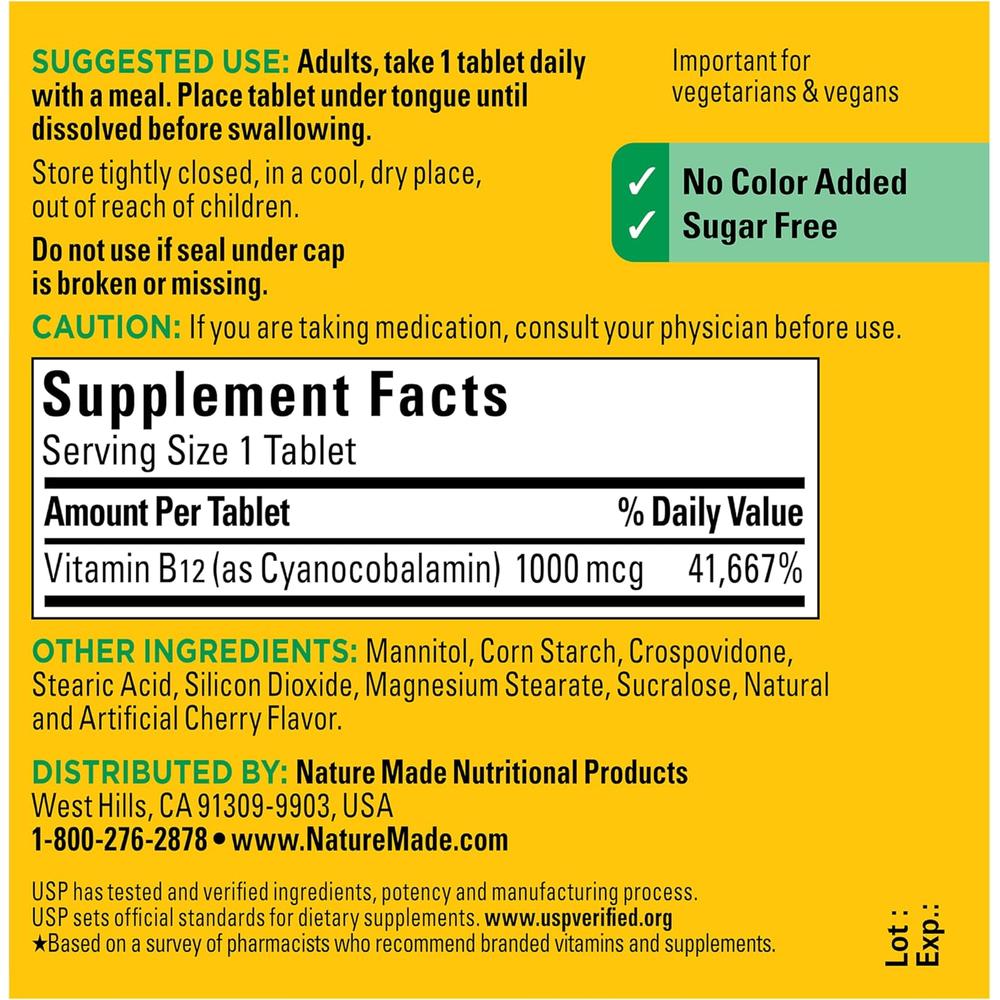 NATURE MADE VITAMINA B12 1000 MCG SUBLINGUAL | 150 UND - 8