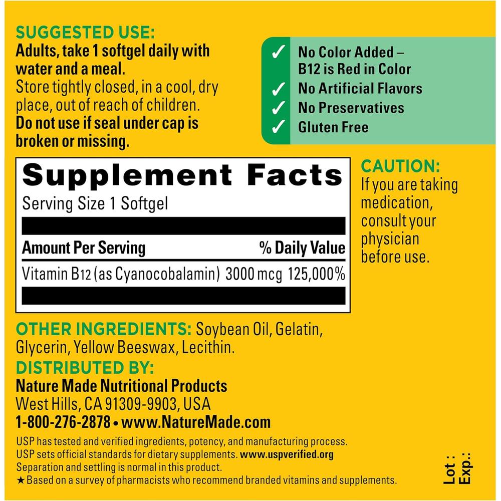NATURE MADE VITAMINA B12 3000 MCG SOFTGELS | 60 UND - 8