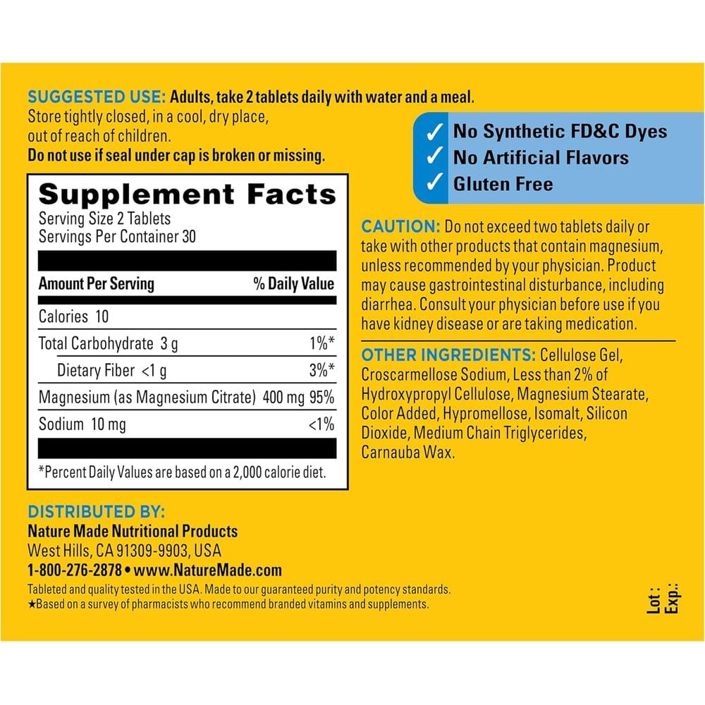 NATURE MADE MAGNESIO CITRATO 400 MG | 60 UND - 8