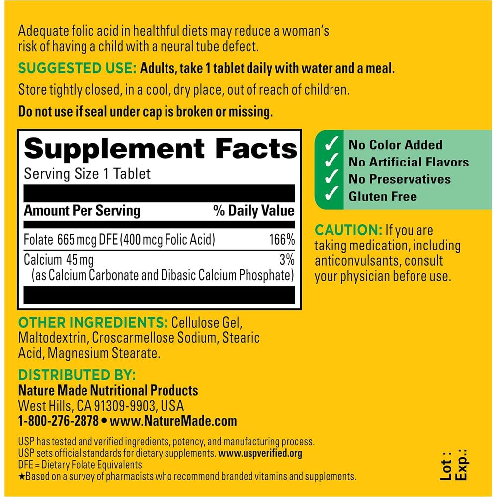 NATURE MADE ÁCIDO FÓLICO 400 MCG | 250 UND - 7