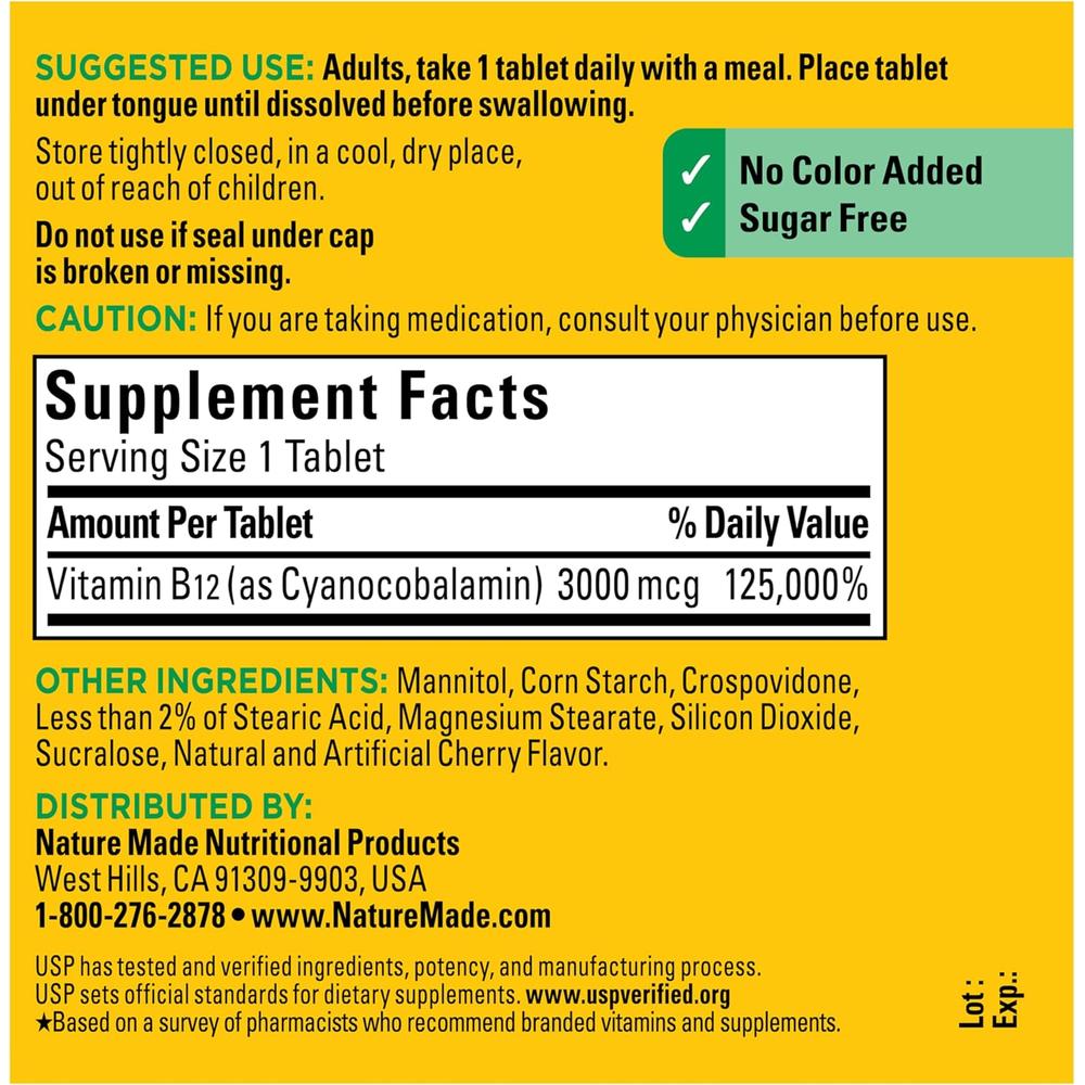 NATURE MADE VITAMINA B12 3000 MCG SUBLINGUAL | 40 UND - 8