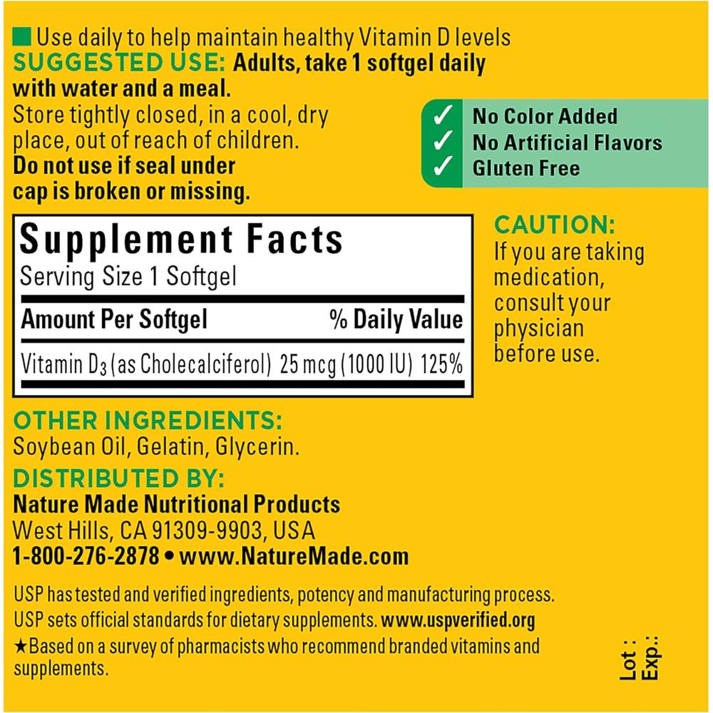 NATURE MADE VITAMINA D3 1000 UI (25 MCG) | 100 UND - 6
