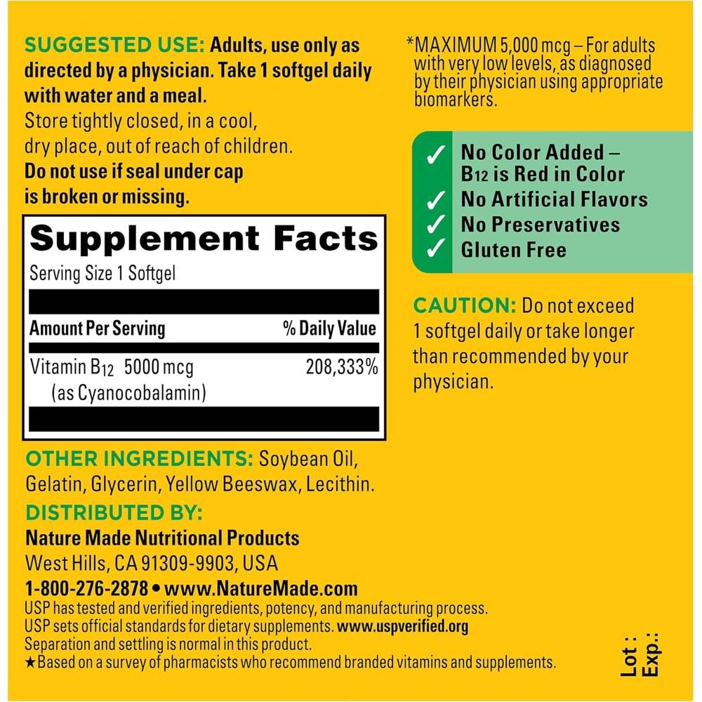 NATURE MADE VITAMINA B12 5000 MCG | 60 UND - 8