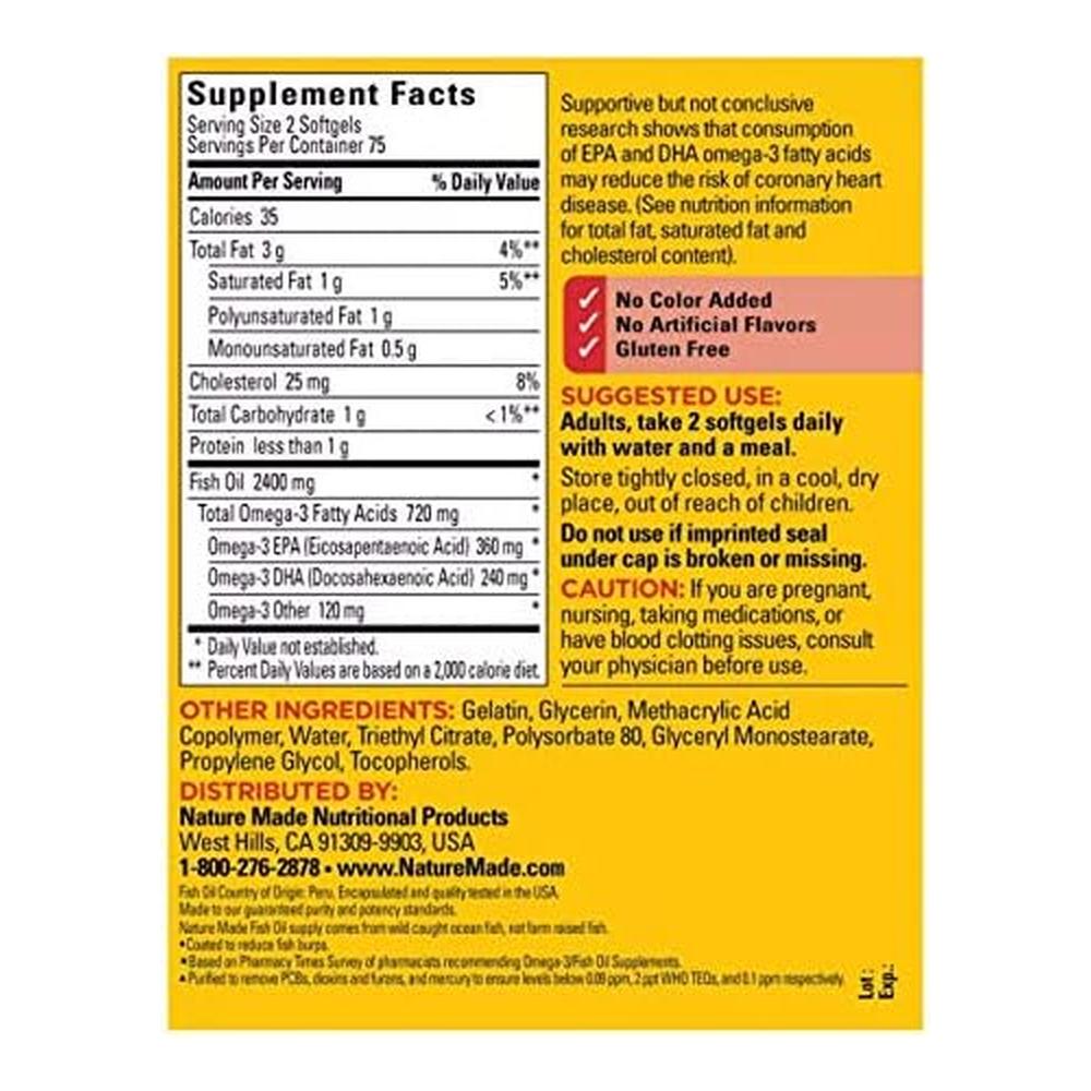 NATURE MADE PACK 2 OMEGA 3 FISH OIL BURP LESS 1200 MG | 150 UND C/U - 5