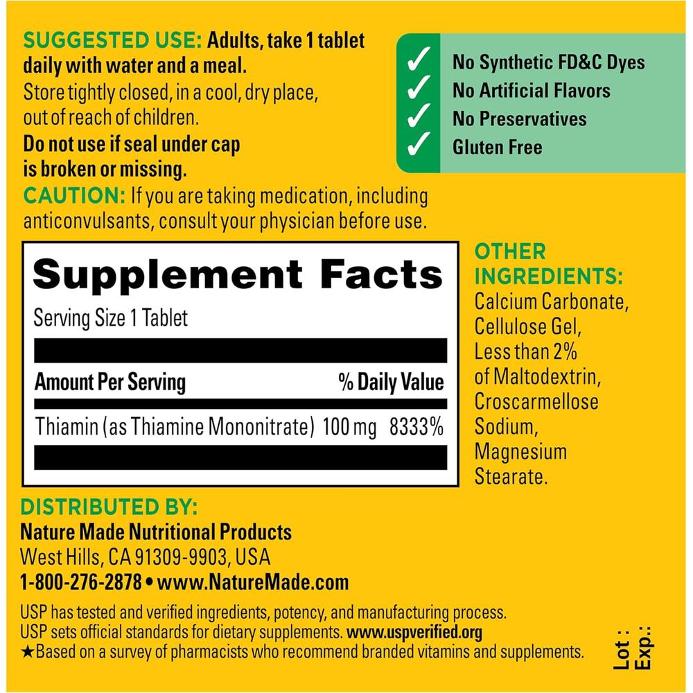 NATURE MADE VITAMINA B1 UNFLAVORED 100 MG | 100 UND - 6