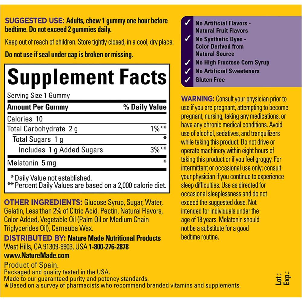 NATURE MADE MELATONINA 5 MG | 70 GOMITAS - 6