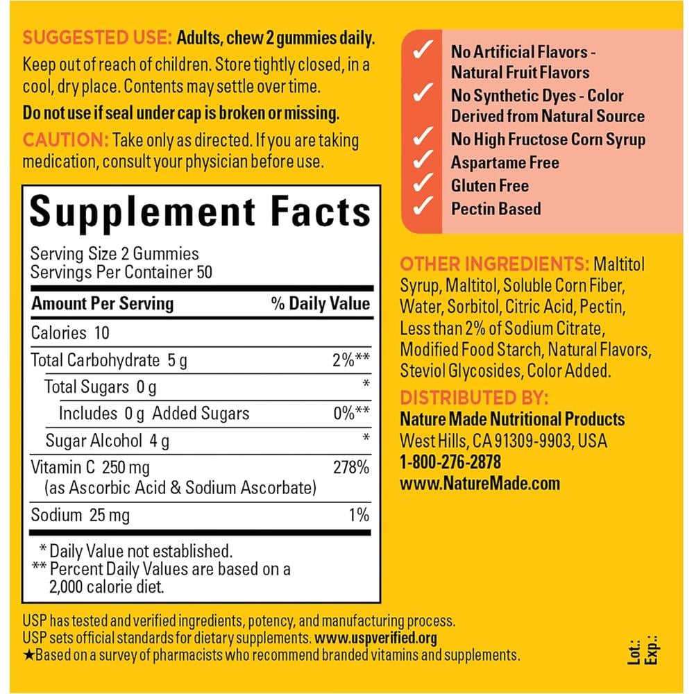 NATURE MADE VITAMINA C CERO AZÚCAR 250 MG | 100 UND - 8