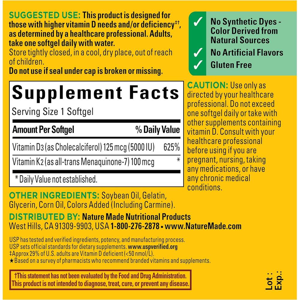 NATURE MADE VITAMINA D3 + K2 5000 UI | 30 UND - 7