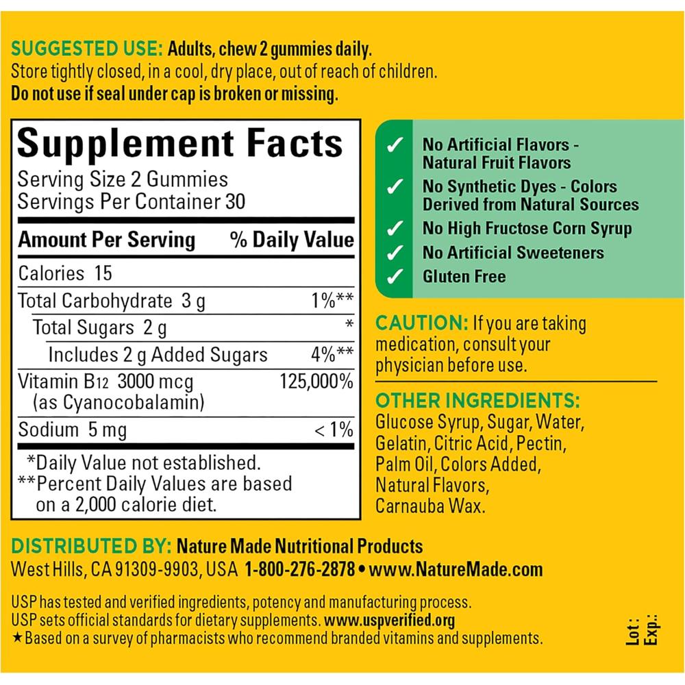 NATURE MADE VITAMINA B12 3000 MCG GOMITAS | 60 UND - 8