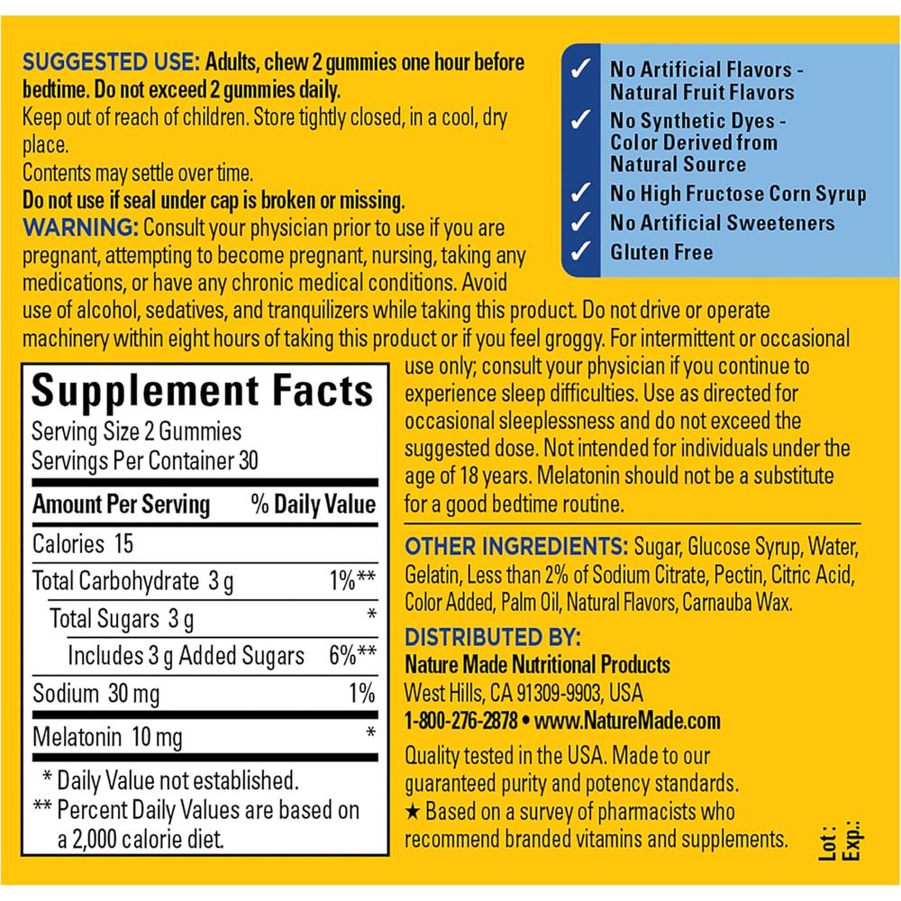 NATURE MADE MELATONINA LIBERACIÓN PROLONGADA 10 MG | 60 UND - 7