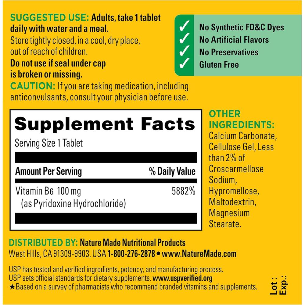 NATURE MADE VITAMINA B6 100 MG | 100 UND - 6