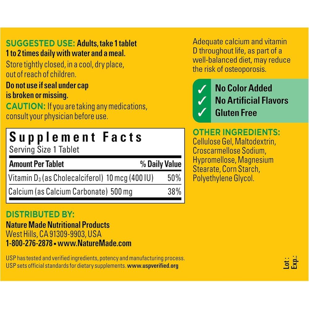 NATURE MADE CALCIO 500 MG + VITAMINA D3 | 130 UND - 8