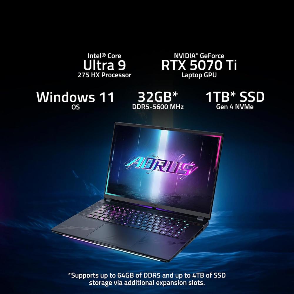 LAPTOP GIGABYTE AORUS MASTER 16 16″ INTEL ULTRA 9 RTX 5070 TI 32GB 1TB | NEGRO - 2