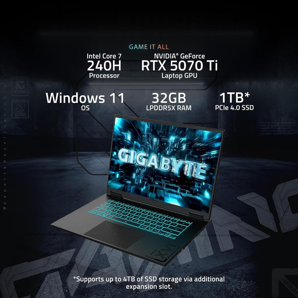 LAPTOP GIGABYTE GAMING A16 PRO 16″ INTEL ULTRA 7 RTX 5080 32GB 1TB | NEGRO - 2