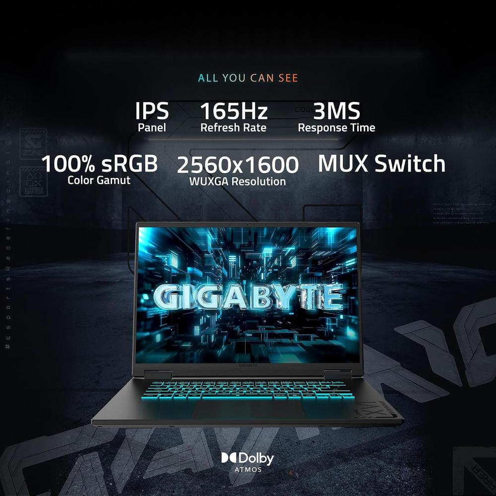 LAPTOP GIGABYTE GAMING A16 PRO 16″ INTEL ULTRA 7 RTX 5080 32GB 1TB | NEGRO - 5