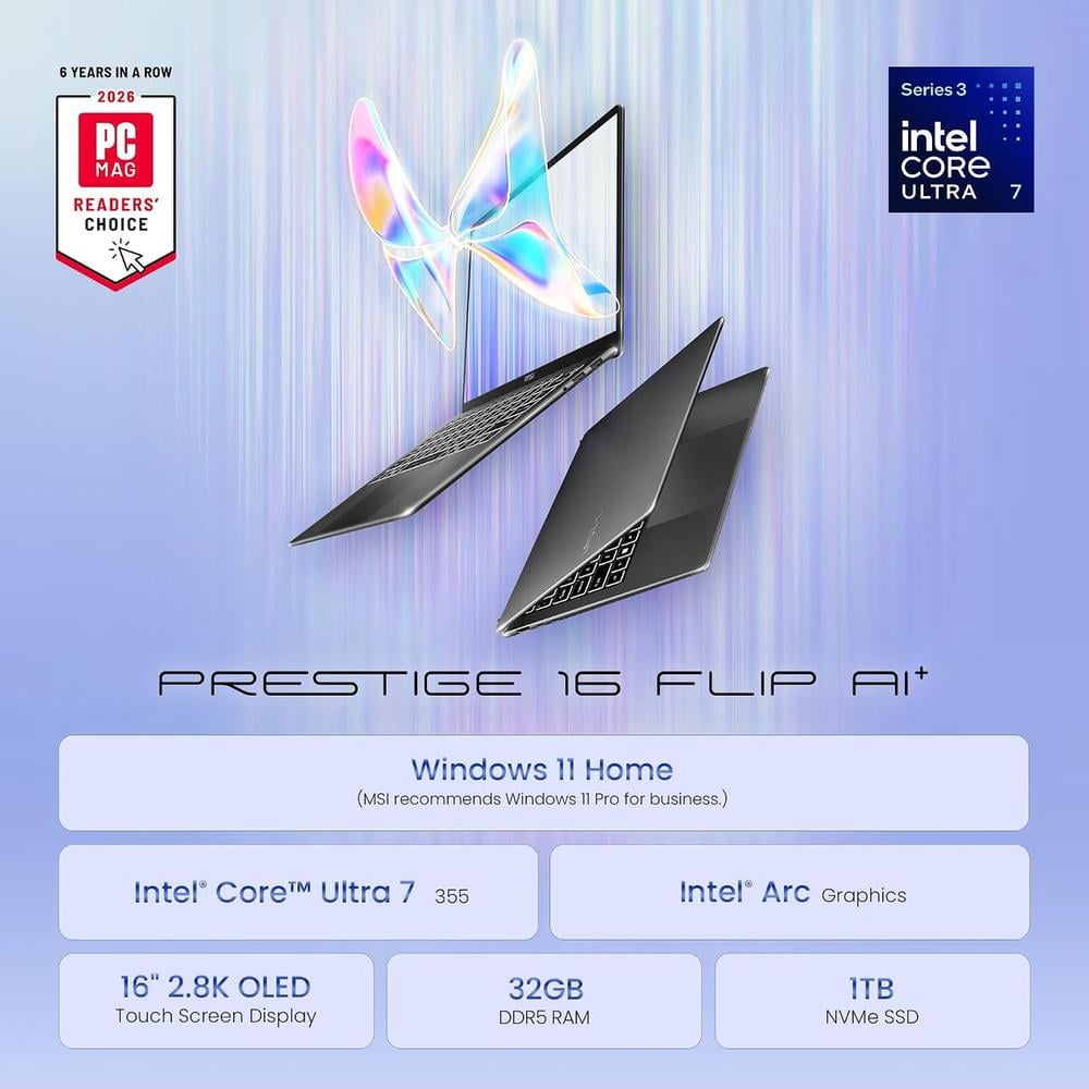 LAPTOP MSI PRESTIGE 16 FLIP AI+ 16″ INTEL ULTRA 7 INTEL ARC 32GB 1TB | GRIS PLATINO - 2