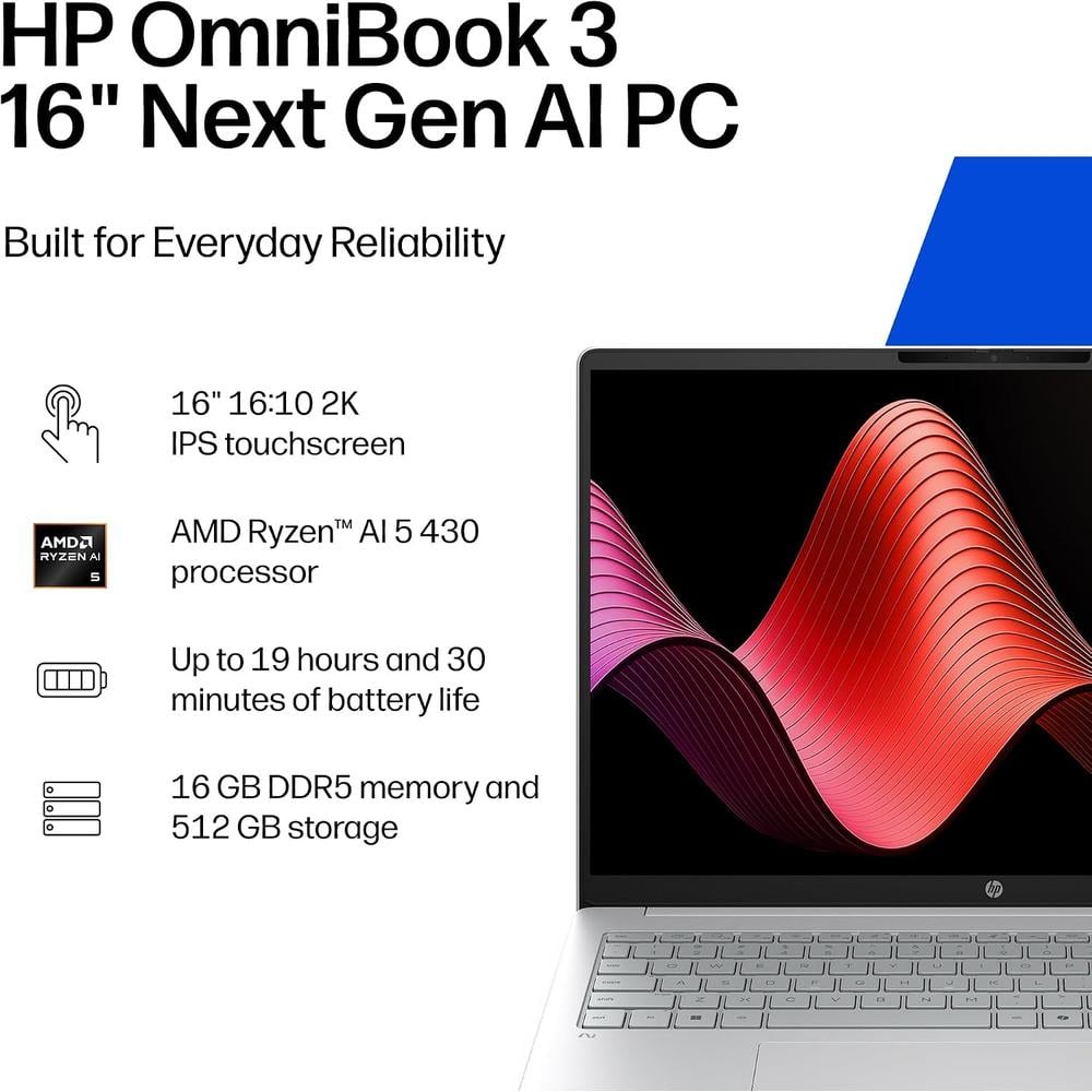 LAPTOP HP OMNIBOOK 3 16″ RYZEN AI 5 16GB 512GB | PLATA GLACIAR - 2