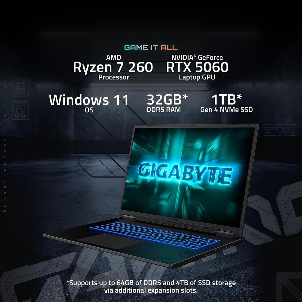 LAPTOP GIGABYTE GAMING A18 18″ RYZEN 7 RTX 5070 32GB 1TB | ACERO NEGRO - 2