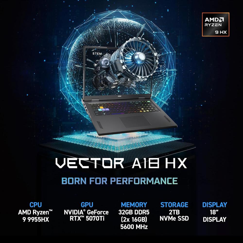 LAPTOP MSI VECTOR A18 HX 18″ RYZEN 9 RTX 5070 TI 32GB 2TB | GRIS COSMOS - 2