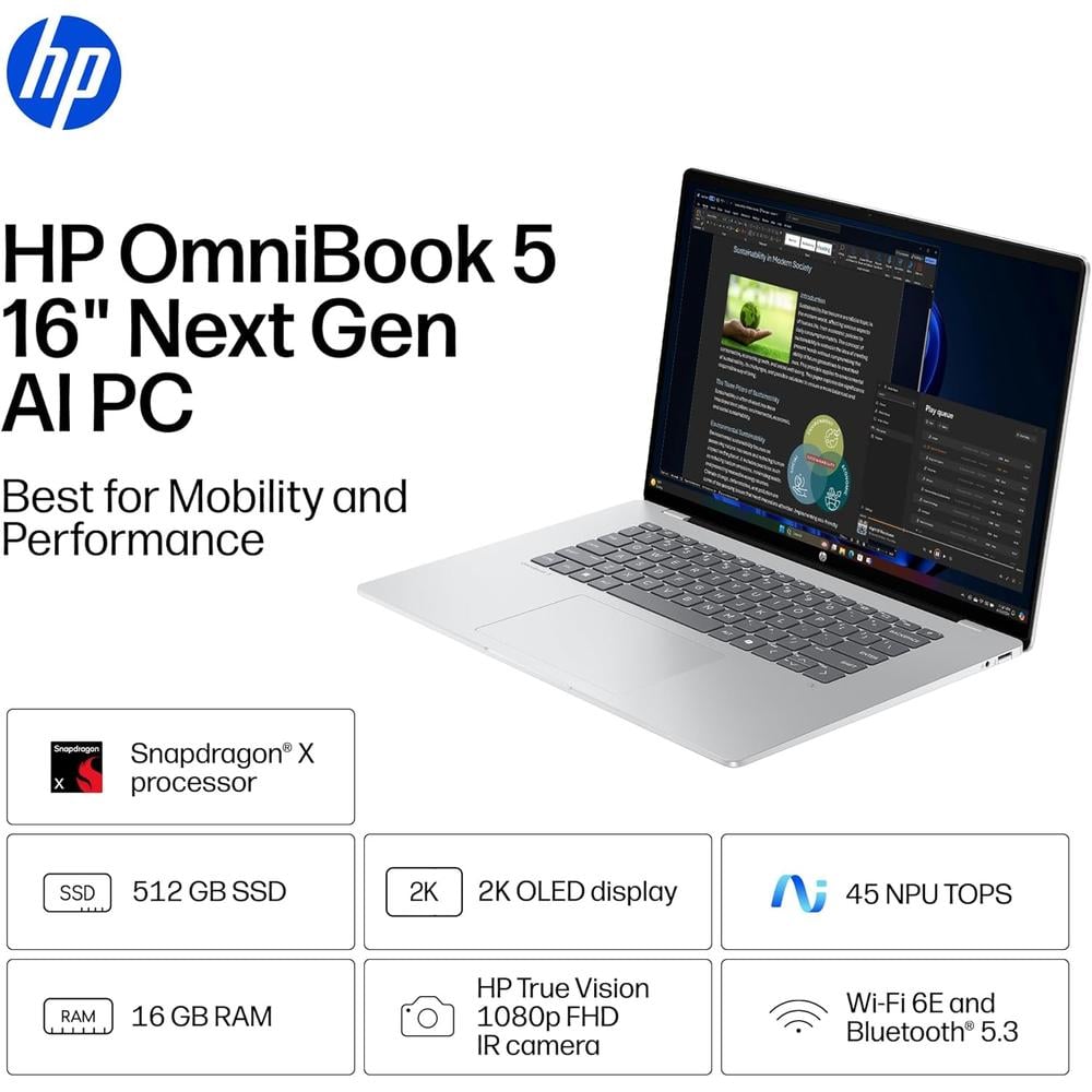 LAPTOP HP OMNIBOOK 5 16″ SNAPDRAGON X 16GB 512GB | PLATA GLACIAR - 2