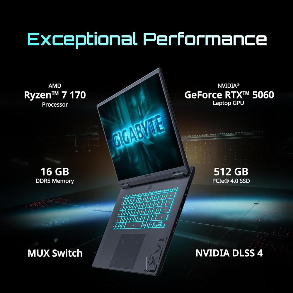 LAPTOP GIGABYTE GAMING A16 16″ RYZEN 7 RTX 5060 16GB 512GB | ACERO NEGRO - 2