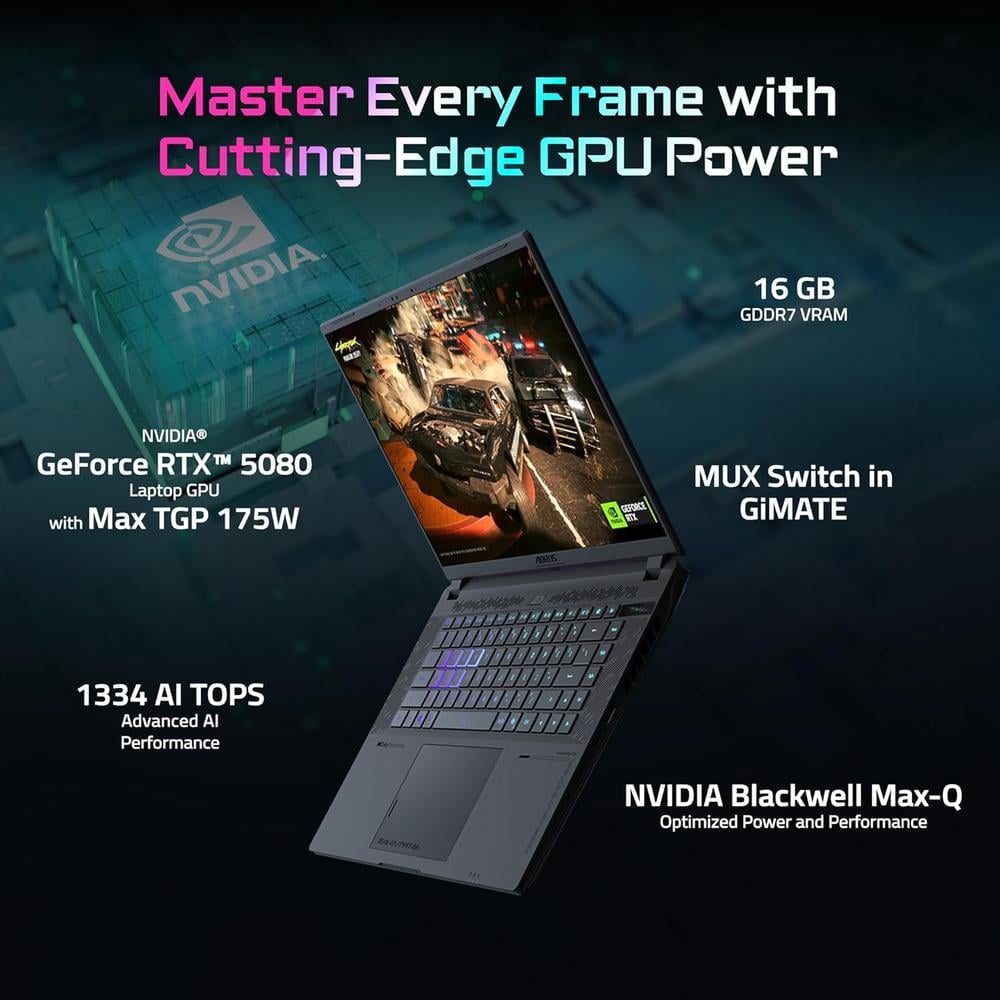 LAPTOP GIGABYTE AORUS MASTER 16 GEN 2 16″ RYZEN 9 RTX 5080 32GB 1TB | NEGRO 5° - 2