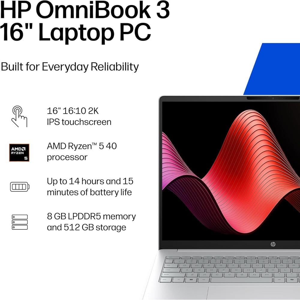 LAPTOP HP OMNIBOOK 3 16″ RYZEN 5 8GB 512GB | PLATA GLACIAR - 2