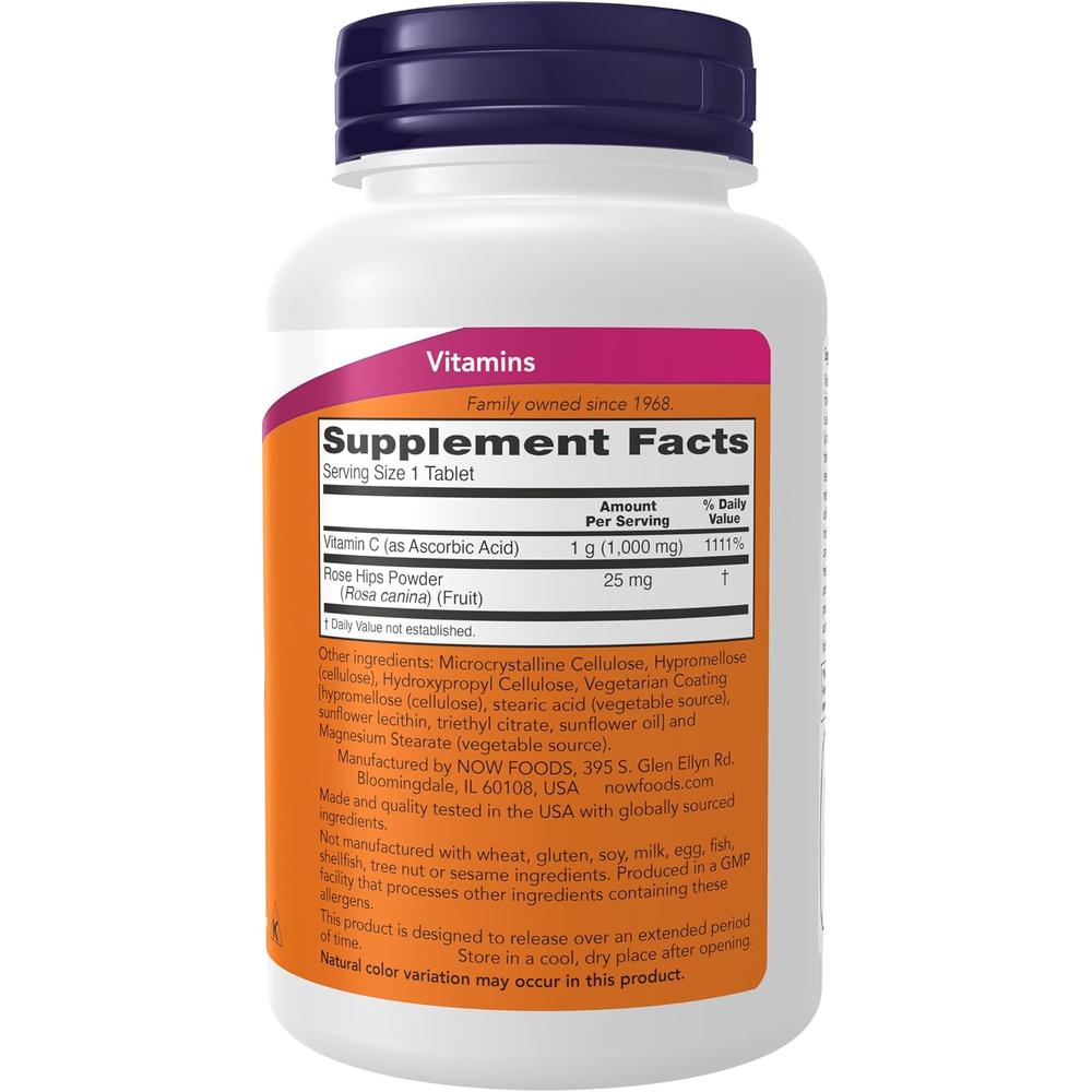VITAMINA C NOW FOODS 1000 MG CON ESCARAMUJO 100 TABLETAS - 3