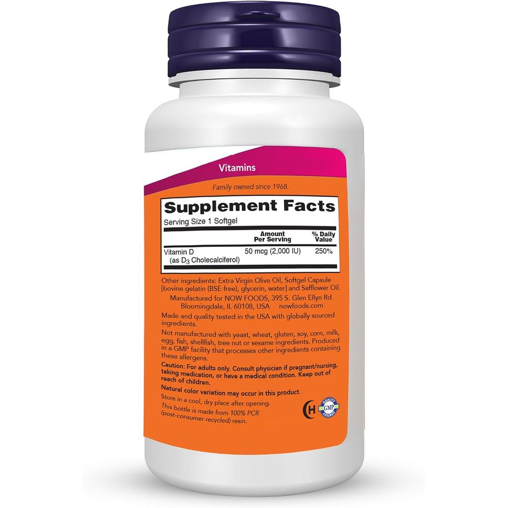VITAMINA D3 NOW FOODS 2000 UI 360 CÁPSULAS BLANDAS - 3