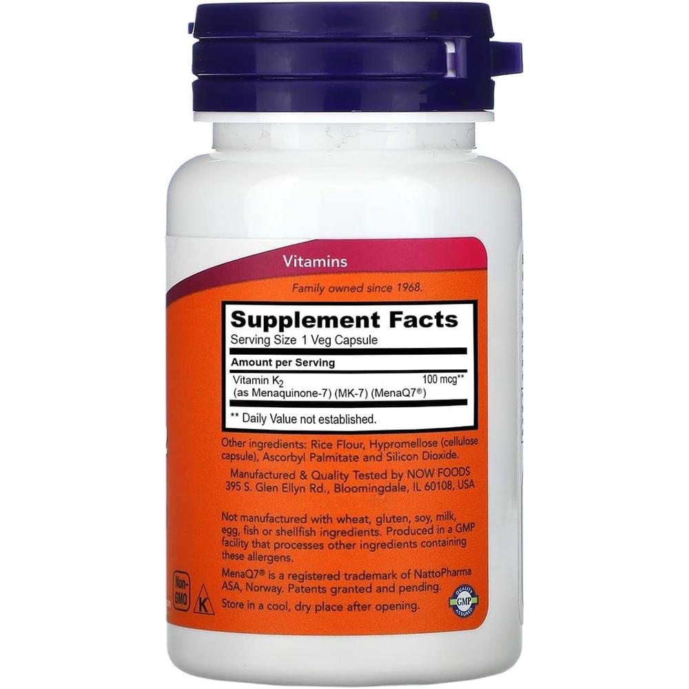 VITAMINA K2 MK-7 NOW FOODS 100 MCG 60 CÁPSULAS | PACK 2 - 3