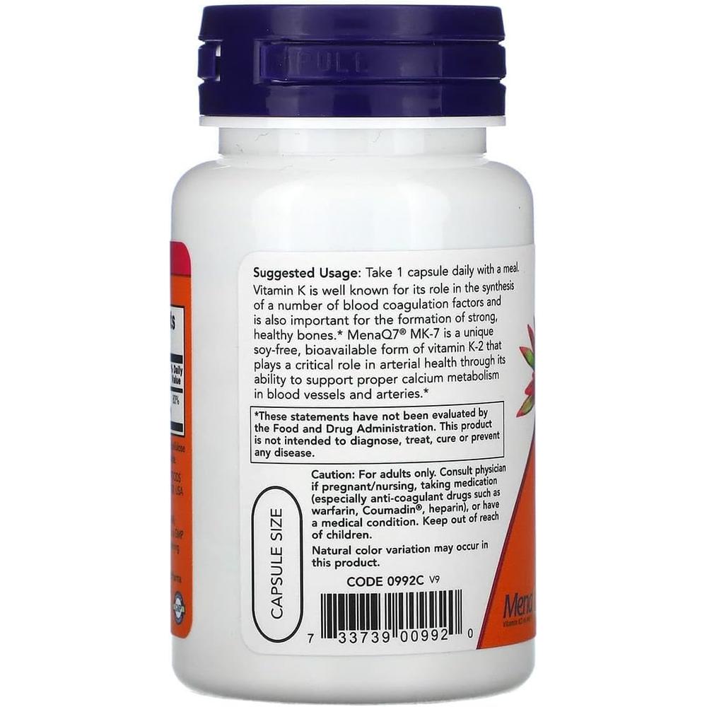 VITAMINA K2 MK-7 NOW FOODS 100 MCG 60 CÁPSULAS | PACK 2 - 4