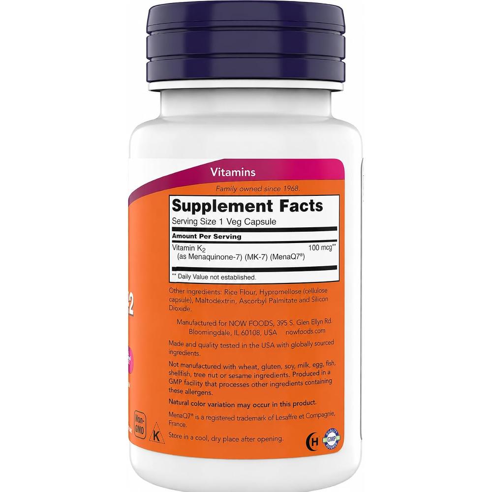 VITAMINA K2 MK-7 NOW FOODS 100 MCG 180 CÁPSULAS | PACK 2 - 3
