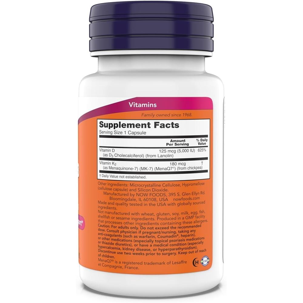 MEGA D3 + MK-7 NOW FOODS 5000 UI / 180 MCG 180 CÁPSULAS - 3