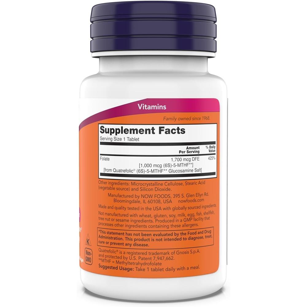 METILFOLATO NOW FOODS 1000 MCG 180 TABLETAS | PACK 2 - 3