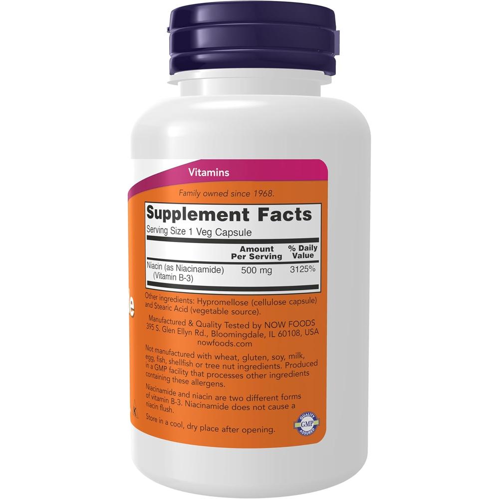 NIACINAMIDA VITAMINA B3 NOW FOODS 500 MG 100 CÁPSULAS - 3