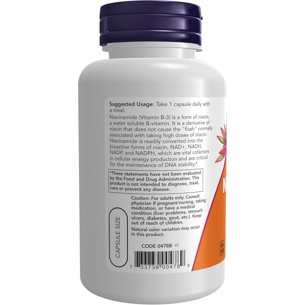 NIACINAMIDA VITAMINA B3 NOW FOODS 500 MG 100 CÁPSULAS - 4