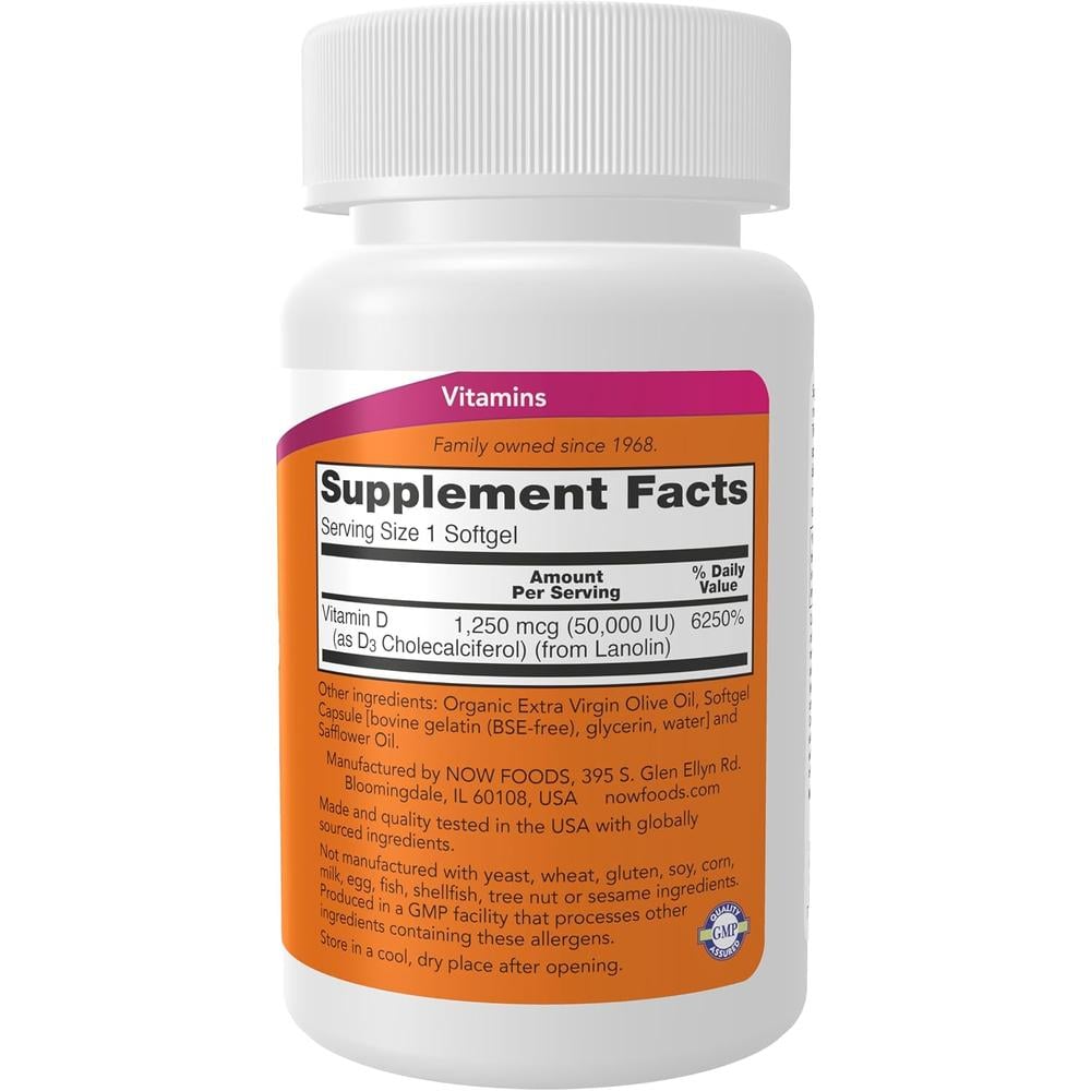 VITAMINA D3 NOW FOODS 50000 UI 50 CÁPSULAS BLANDAS - 3