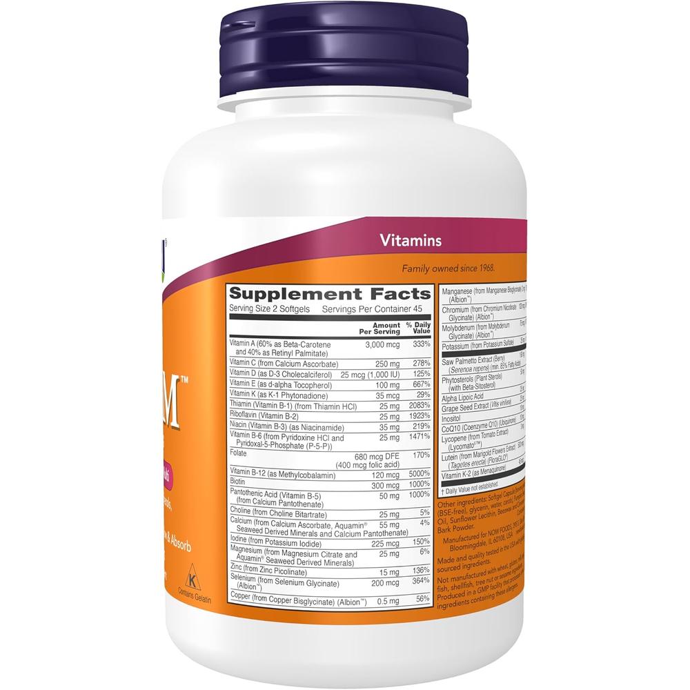 ADAM MULTIVITAMÍNICO PARA HOMBRE NOW FOODS 90 CÁPSULAS BLANDAS - 3