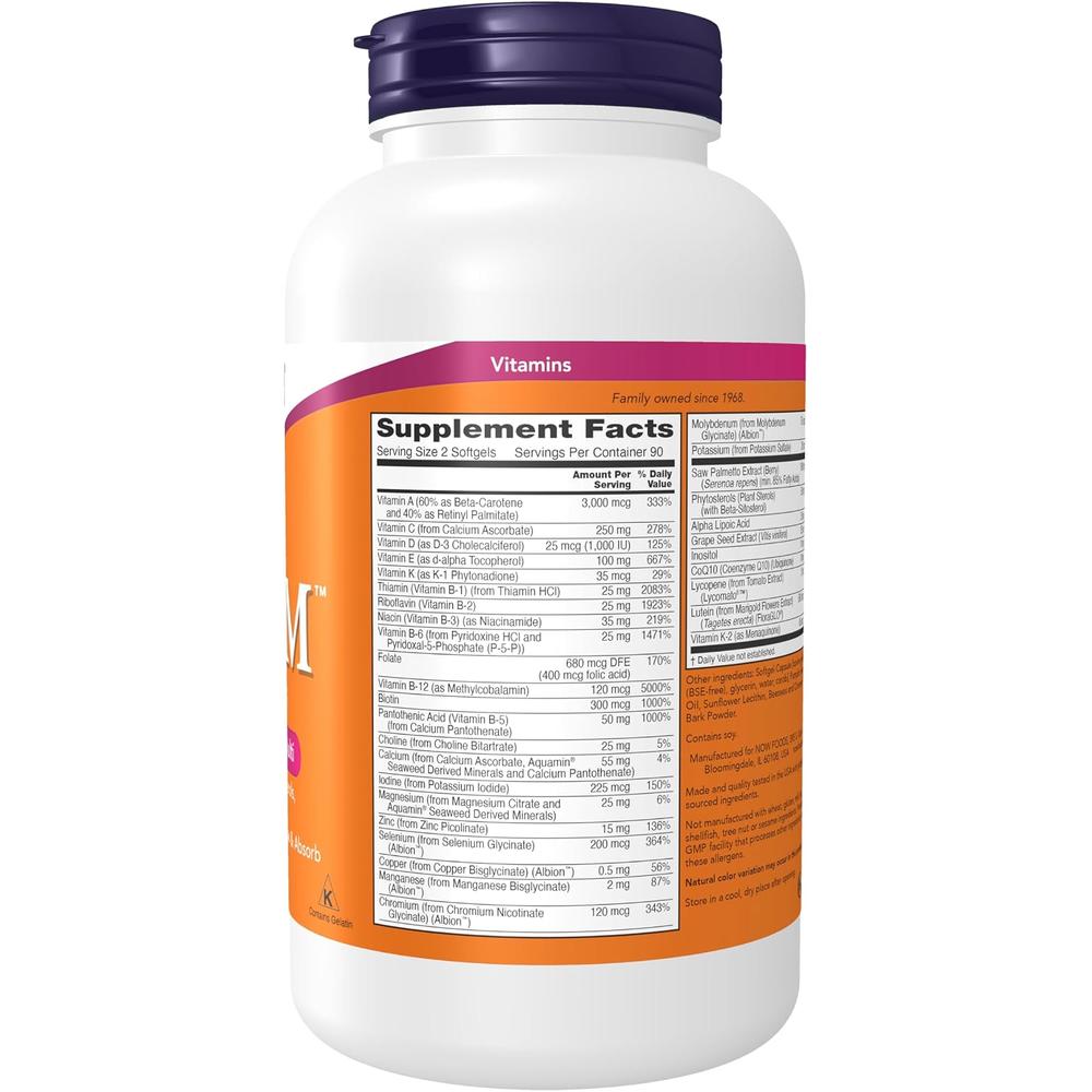 ADAM MULTIVITAMÍNICO PARA HOMBRE NOW FOODS 180 CÁPSULAS BLANDAS - 3