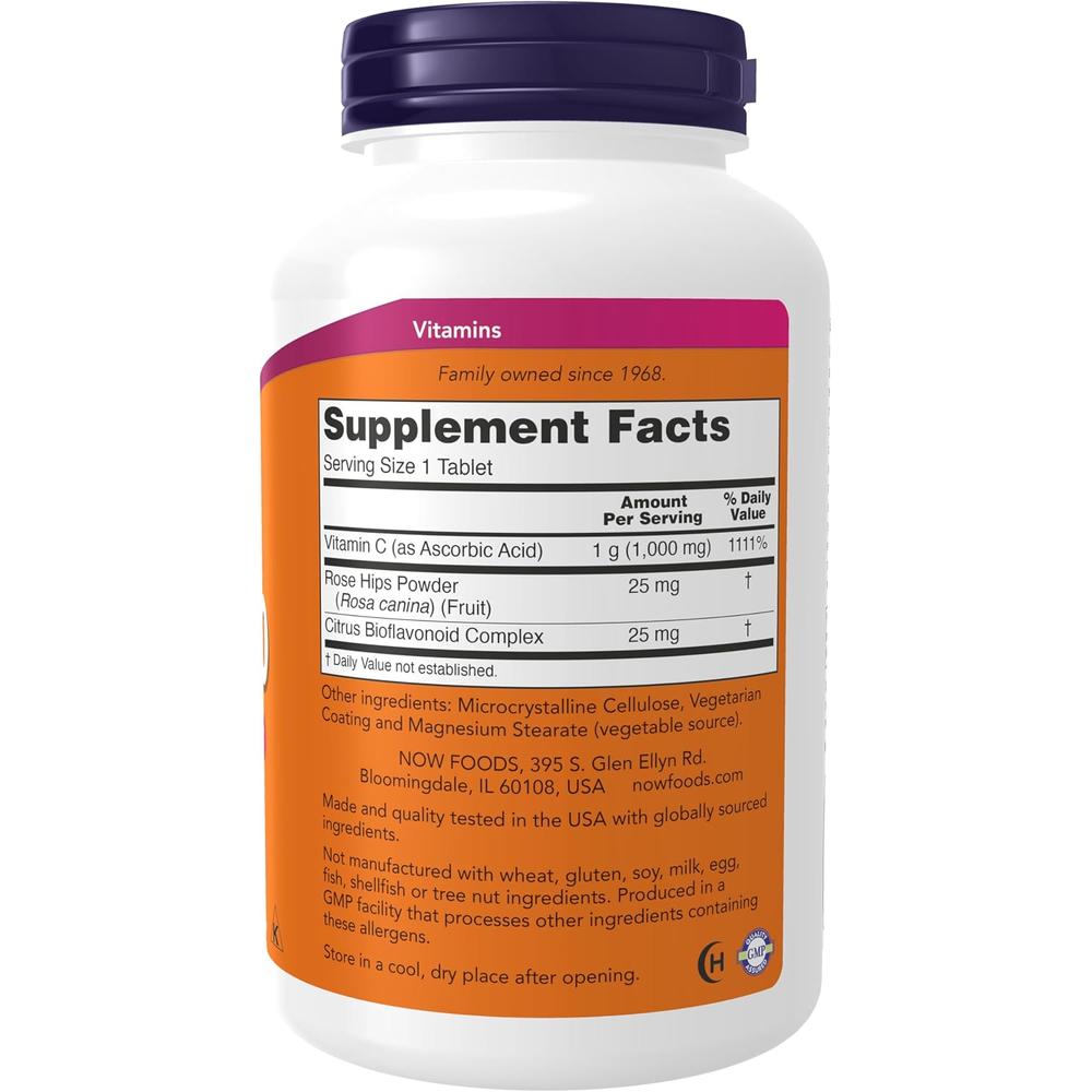 VITAMINA C NOW FOODS 1000 MG CON ESCARAMUJO + BIOFLAVONOIDES 250 TABLETAS - 3
