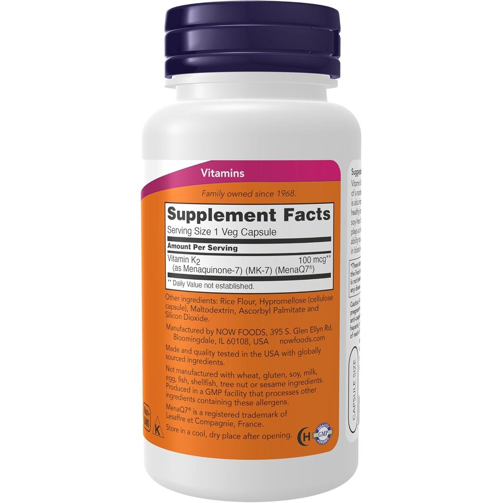 VITAMINA K2 MK-7 NOW FOODS 100 MCG 120 CÁPSULAS - 3