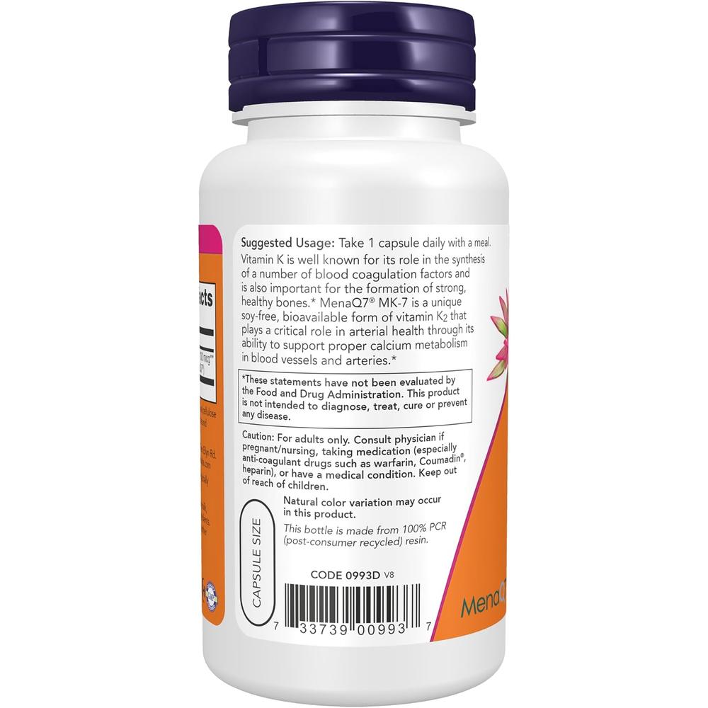 VITAMINA K2 MK-7 NOW FOODS 100 MCG 120 CÁPSULAS - 4