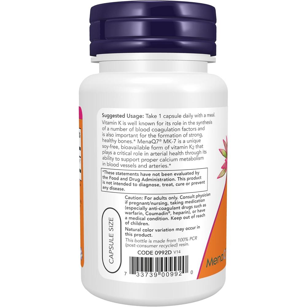 VITAMINA K2 MK-7 NOW FOODS 100 MCG 60 CÁPSULAS - 4