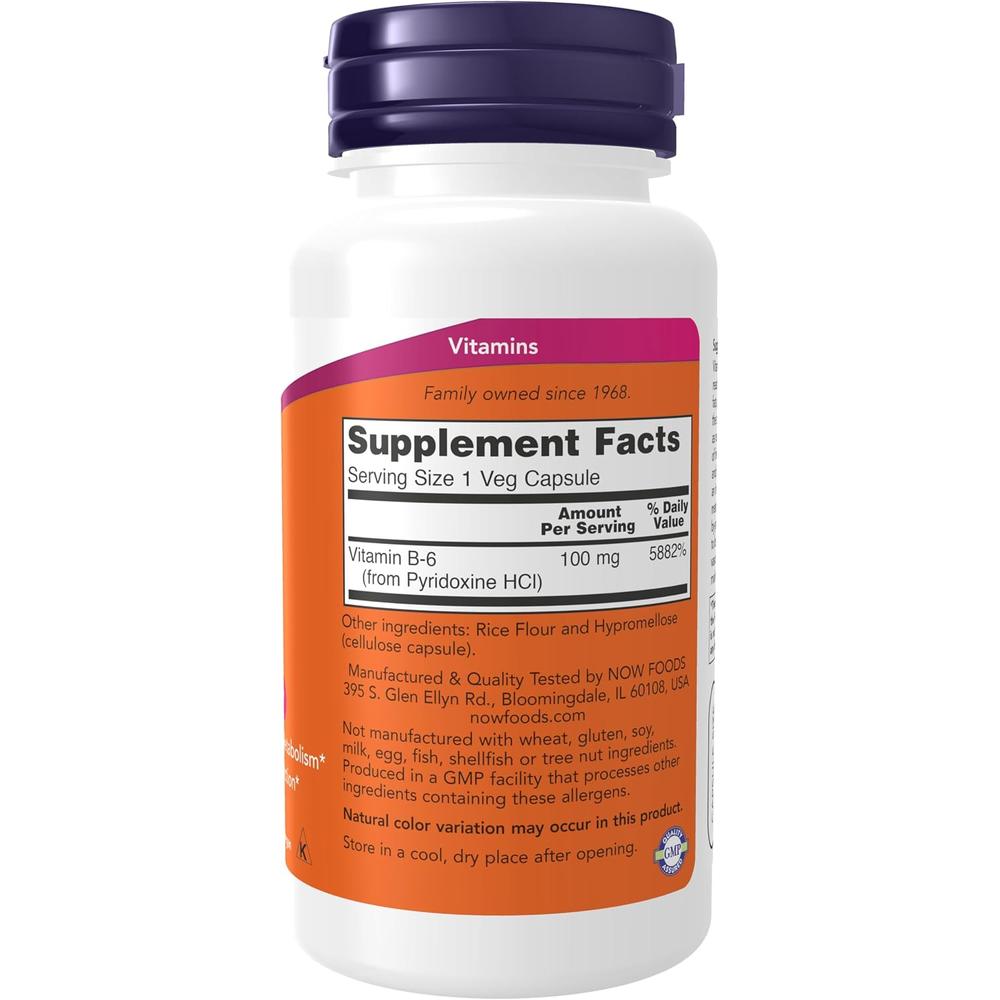 VITAMINA B6 NOW FOODS 100 MG 100 CÁPSULAS - 3