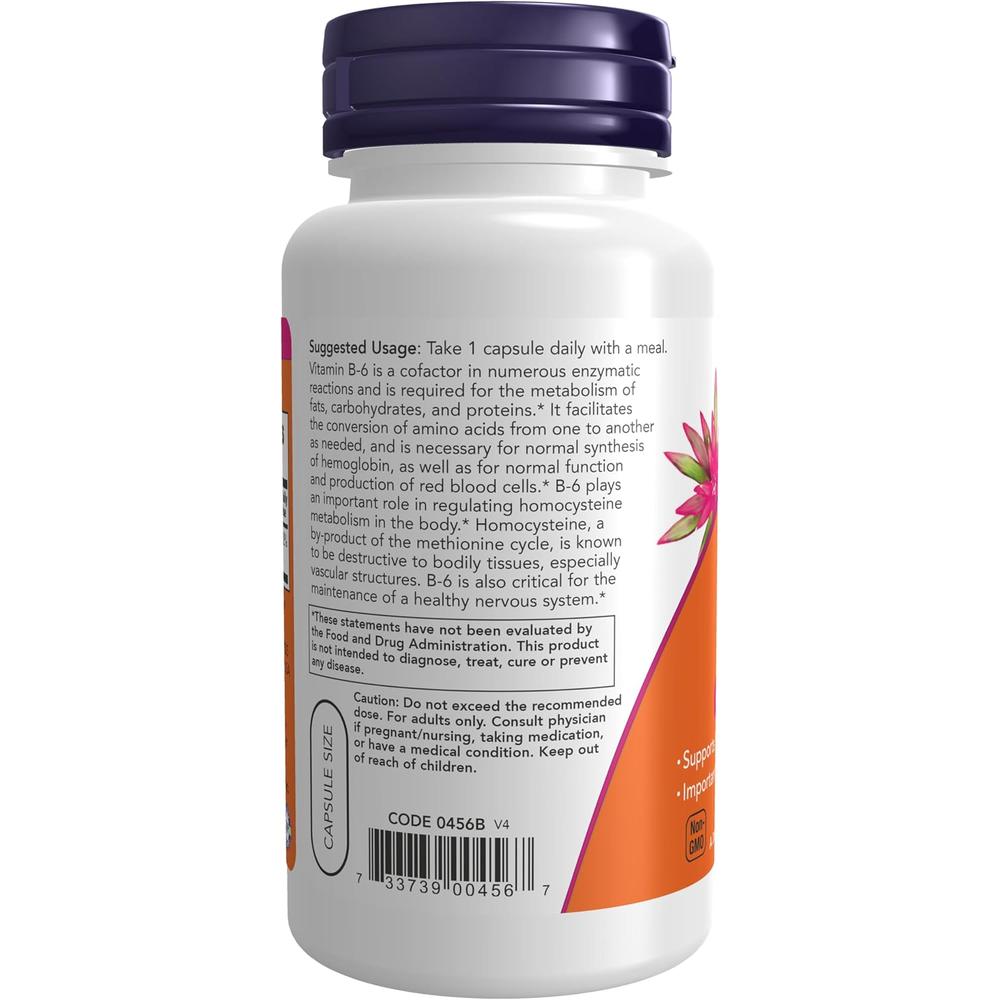 VITAMINA B6 NOW FOODS 100 MG 100 CÁPSULAS - 4