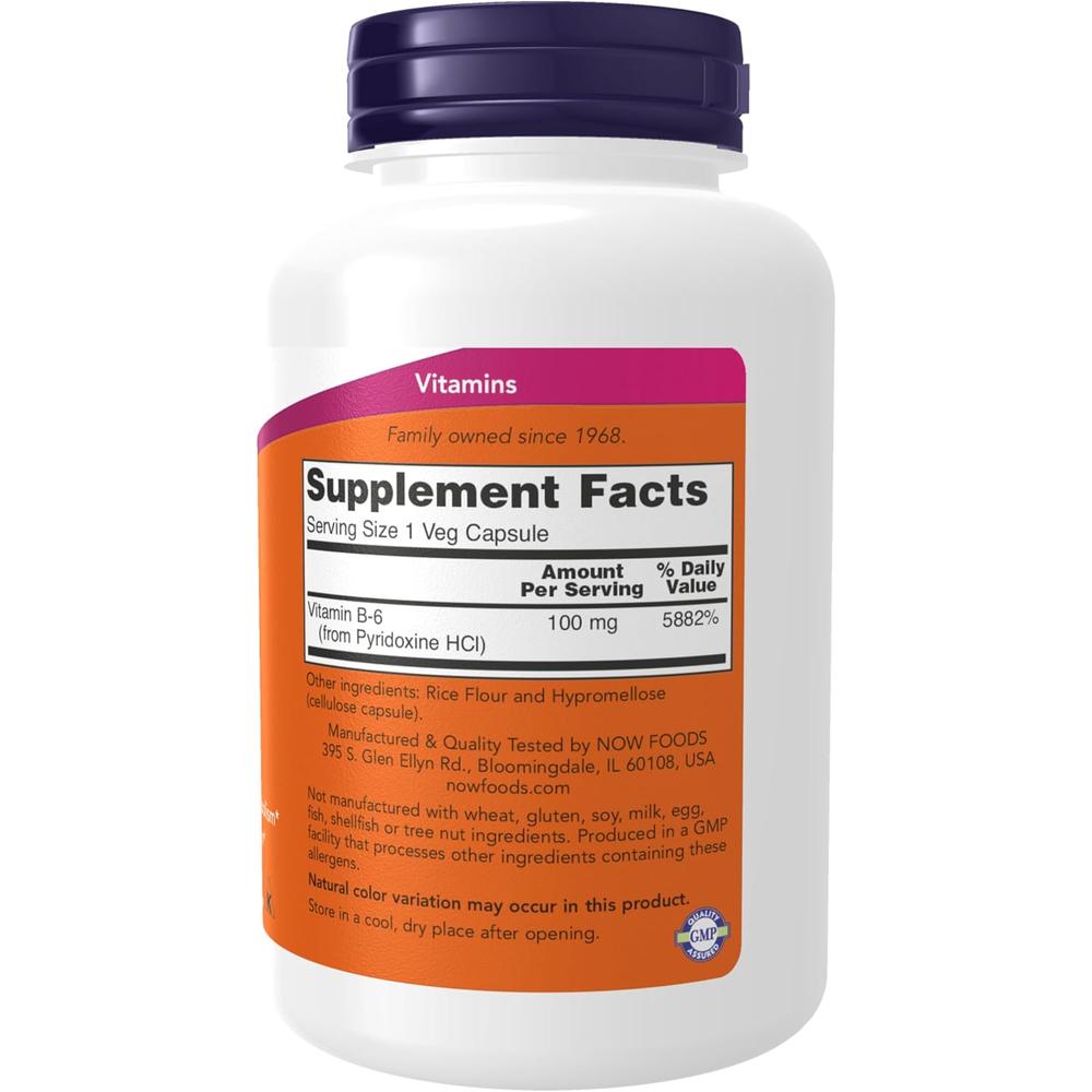 VITAMINA B6 NOW FOODS 100 MG 250 CÁPSULAS - 3