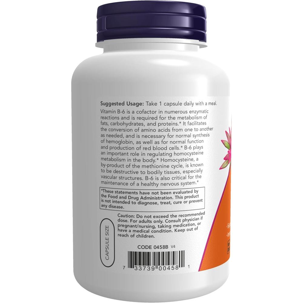 VITAMINA B6 NOW FOODS 100 MG 250 CÁPSULAS - 4