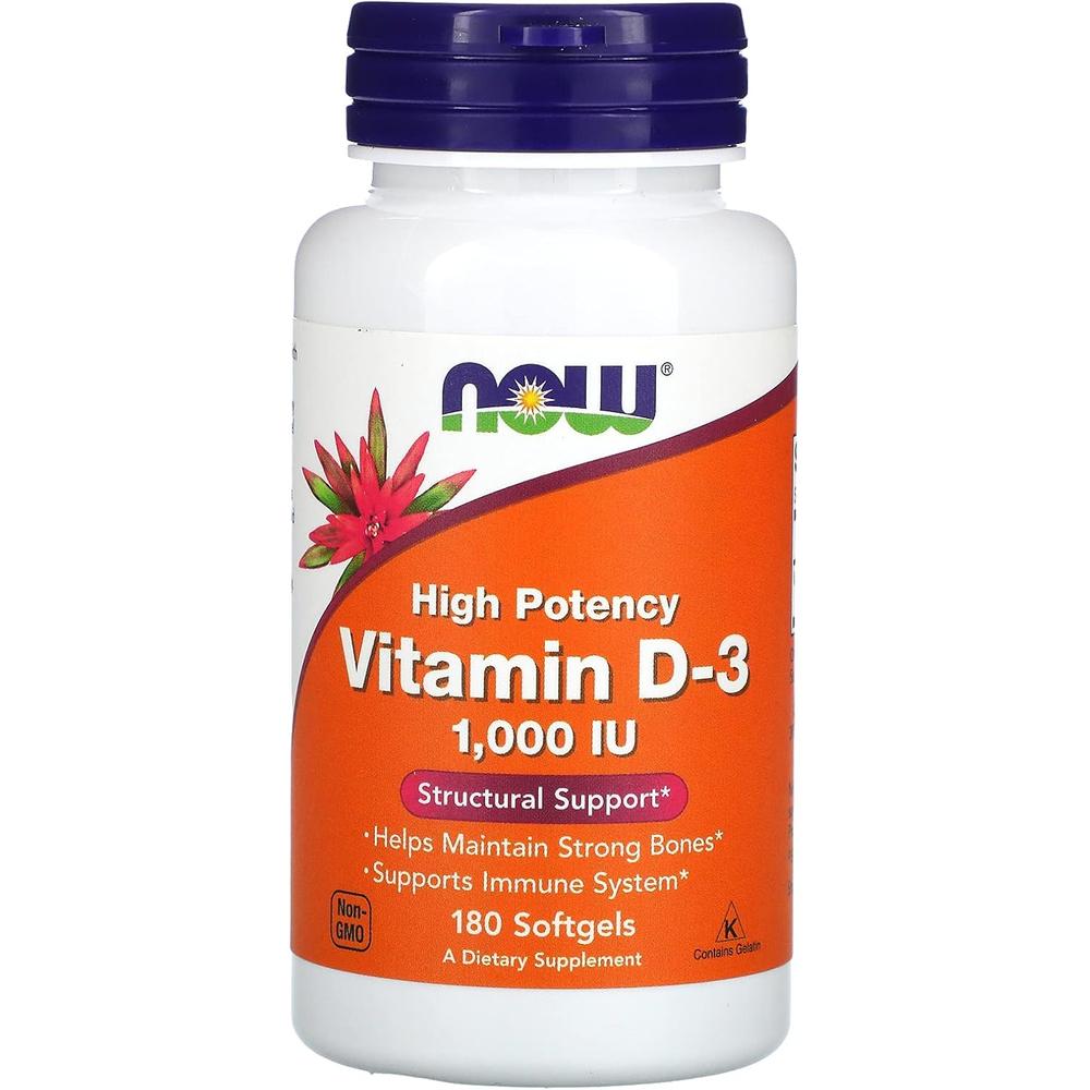 VITAMINA D3 NOW FOODS 1000 UI 180 CÁPSULAS BLANDAS | PACK 2 - 3