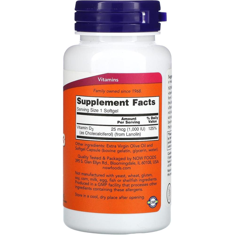 VITAMINA D3 NOW FOODS 1000 UI 180 CÁPSULAS BLANDAS | PACK 2 - 4